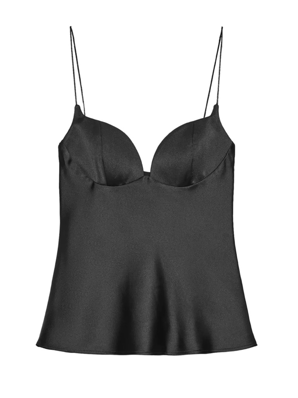 Sleek Black Satin Cami with Built-In Cups